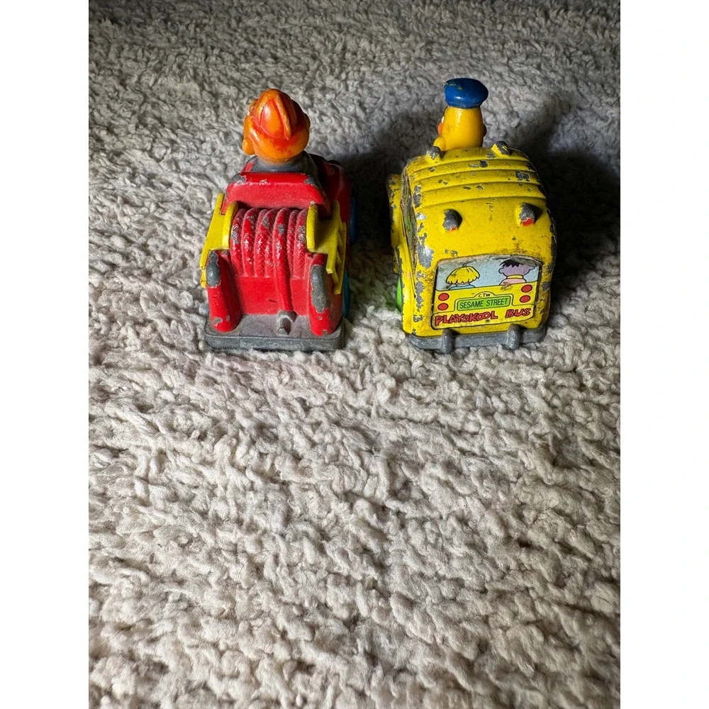 Vintage 1981 Playskool Sesame Street Diecast Bert Bus & Ernie Fire Truck Set